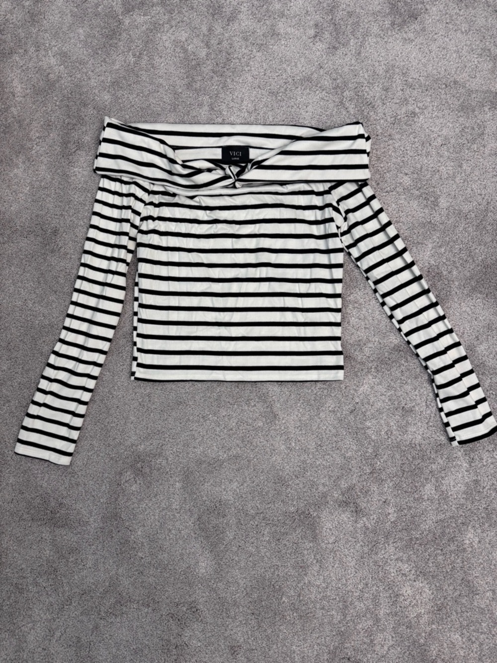 Vici Black & White Fold-Over Off-Shoulder Long Sleeve Top